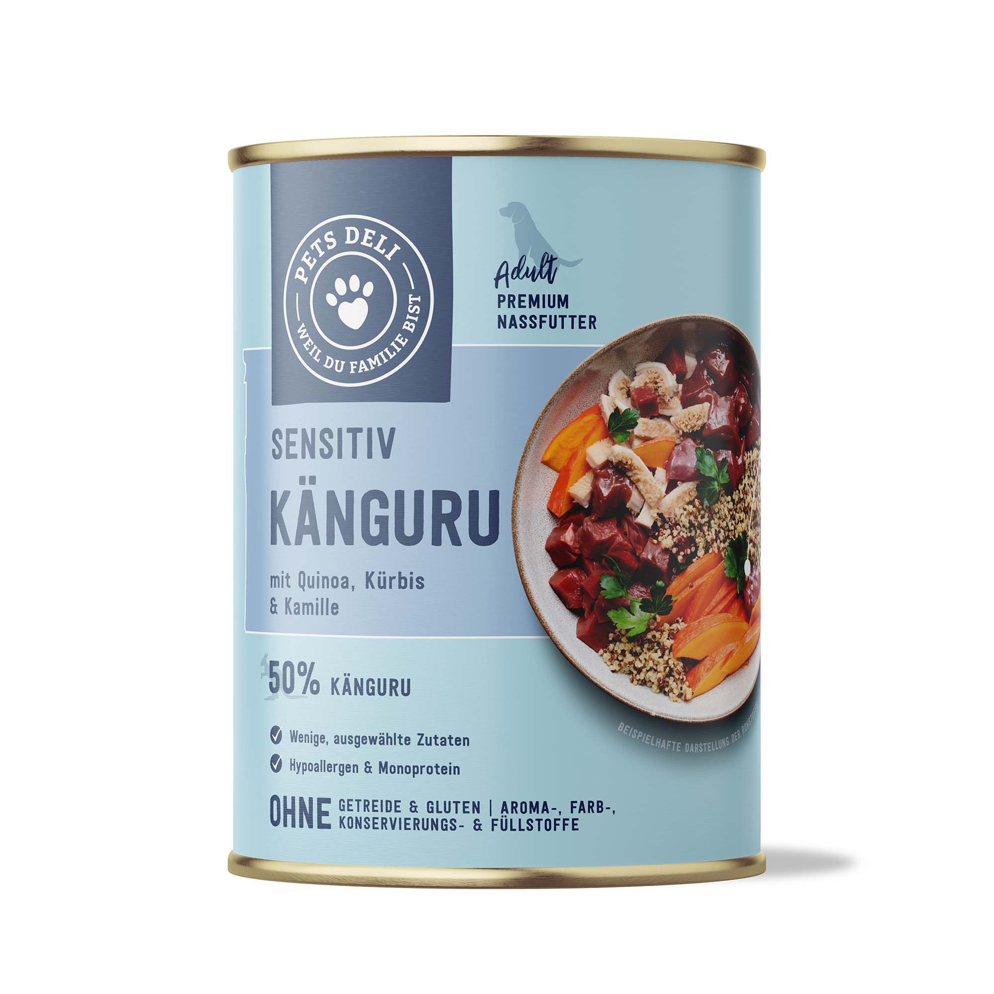 Nassfutter Känguru mit Kürbis, Quinoa und Kamille für Hunde