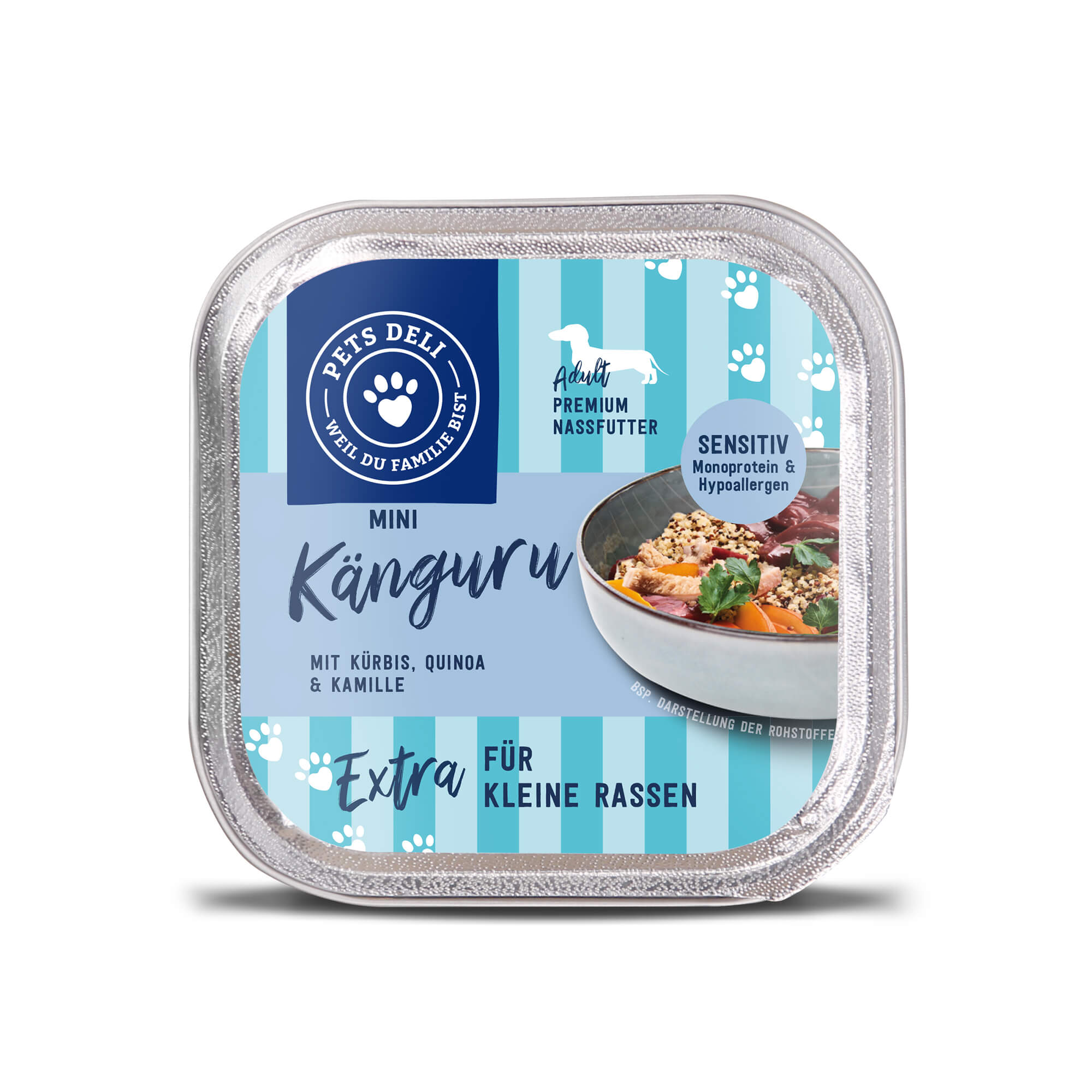 Nassfutter Mini Känguru mit Kürbis, Quinoa und Kamille für Hunde