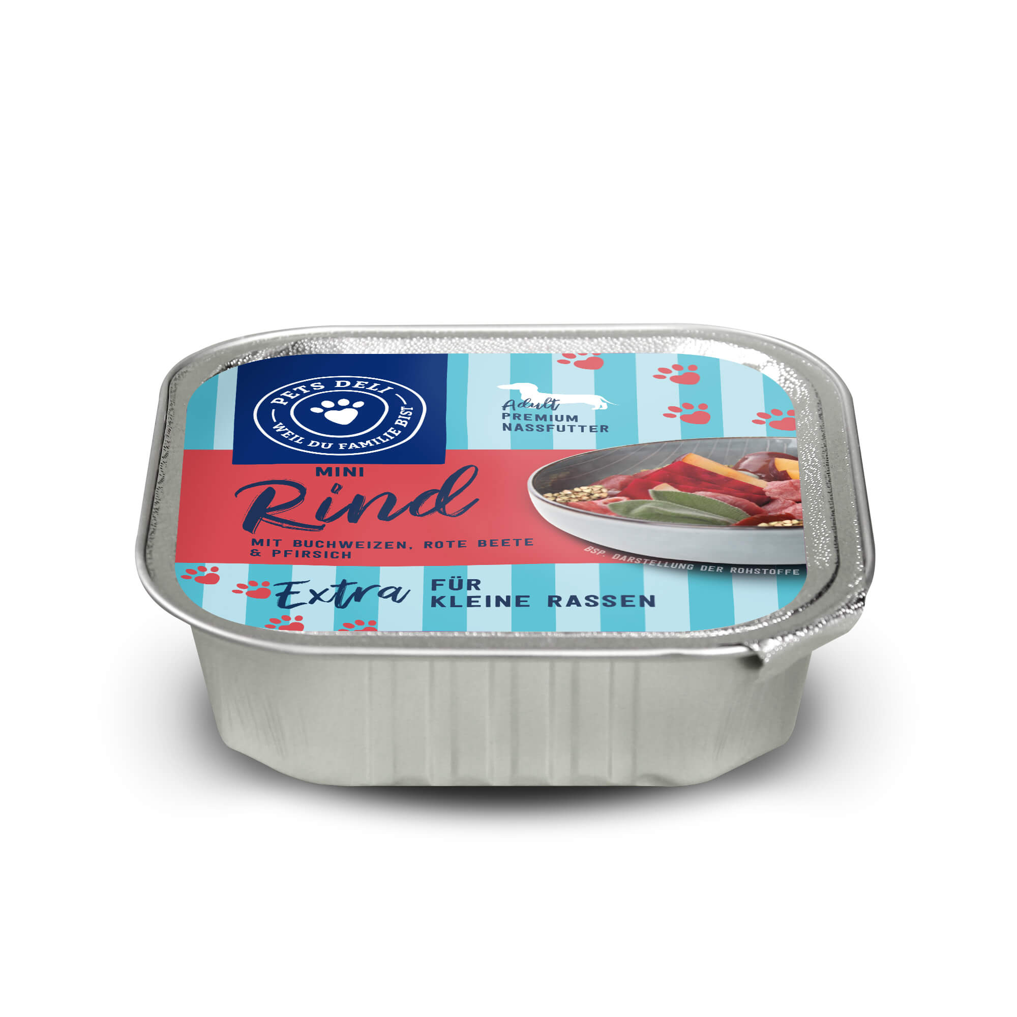 Nassfutter Mini Rind mit Buchweizen, Rote Beete, Pfirsich und Salbei für Hunde