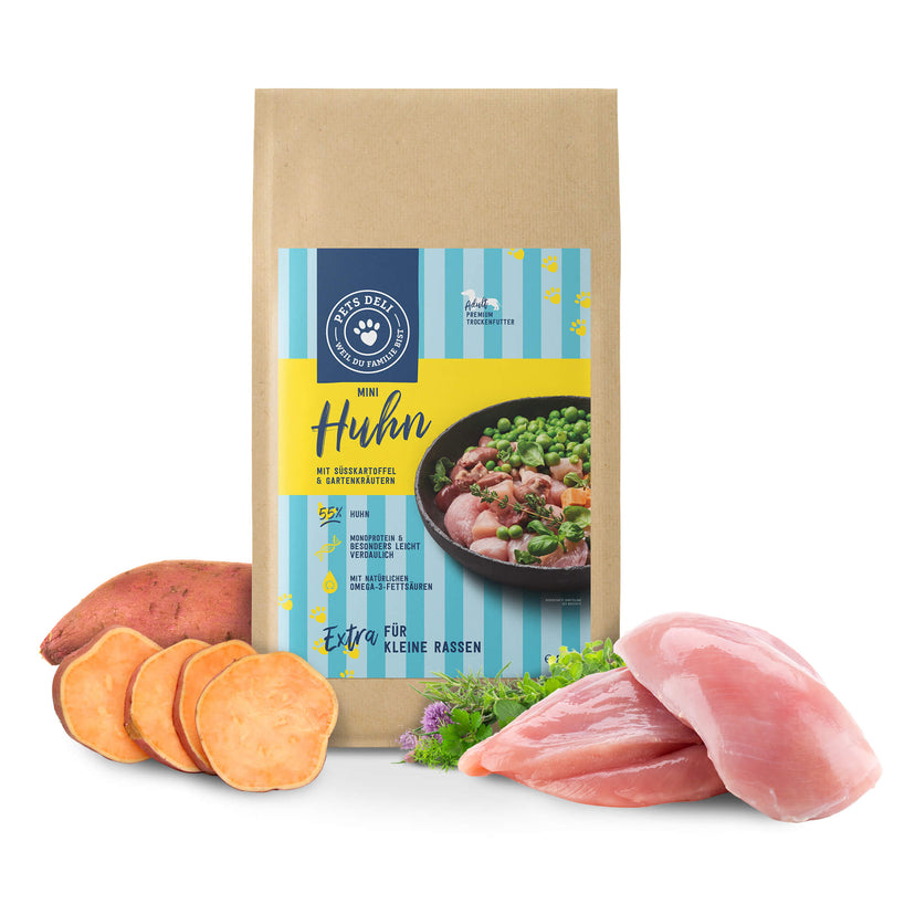 Trockenfutter Mini Huhn mit Süßkartoffel und Kräuter für Hunde