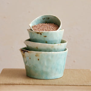 1, 1/2, 1/3, & 1/4 Cup Stoneware Measuring Cups, Set of 4 (Each One Will Vary) - Avenue 550