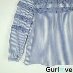 J. Crew Size 2 Blue Striped Tiered Long Sleeve Ruffle Top