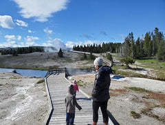 Walking on a boardwalk in Yellowstone