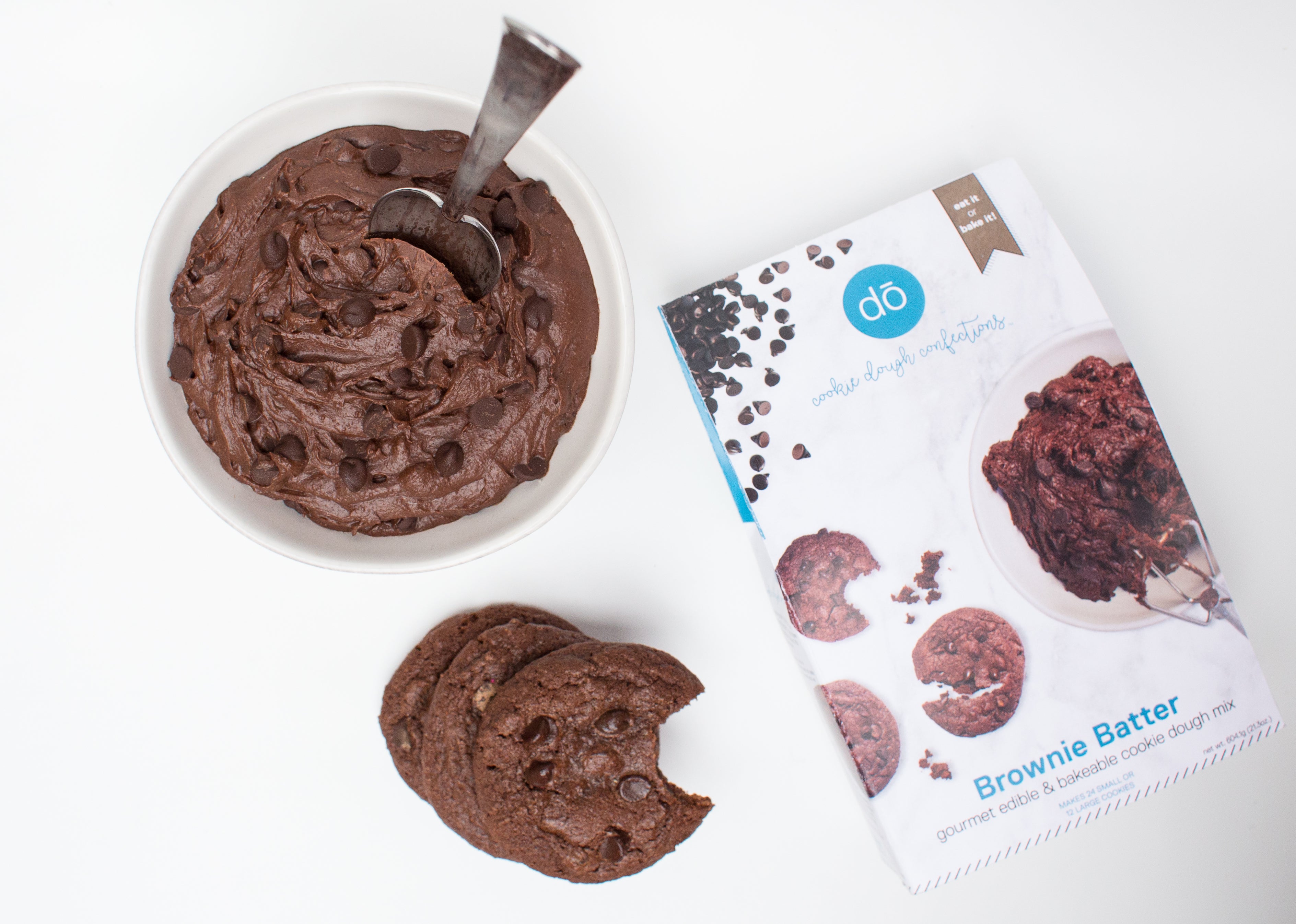 image of brownie batter mix and baked cookies