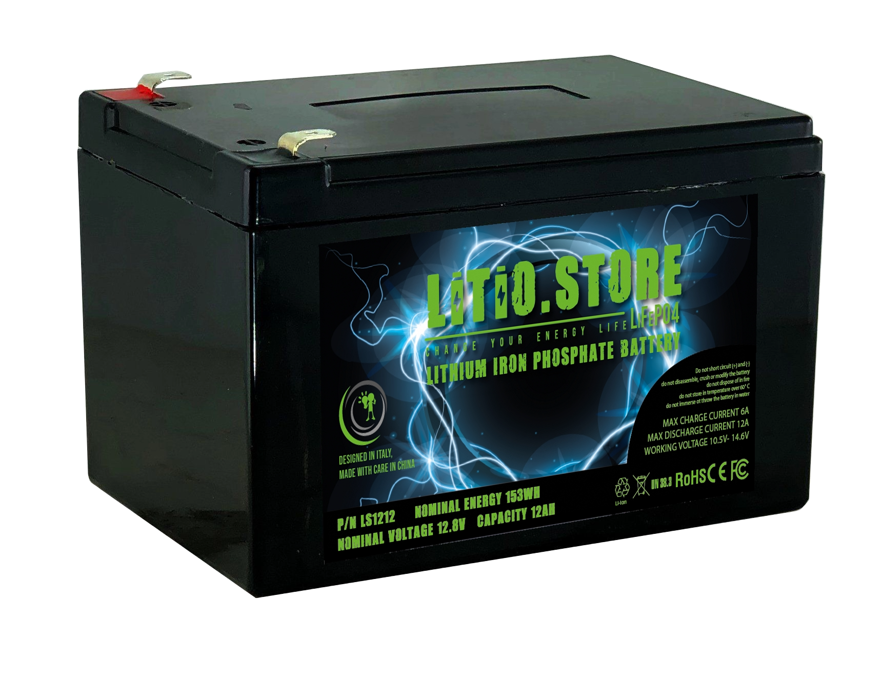 Batteria LiFePO4 12V 7Ah litio-ferro-fosfato 7A BMS 90Wh