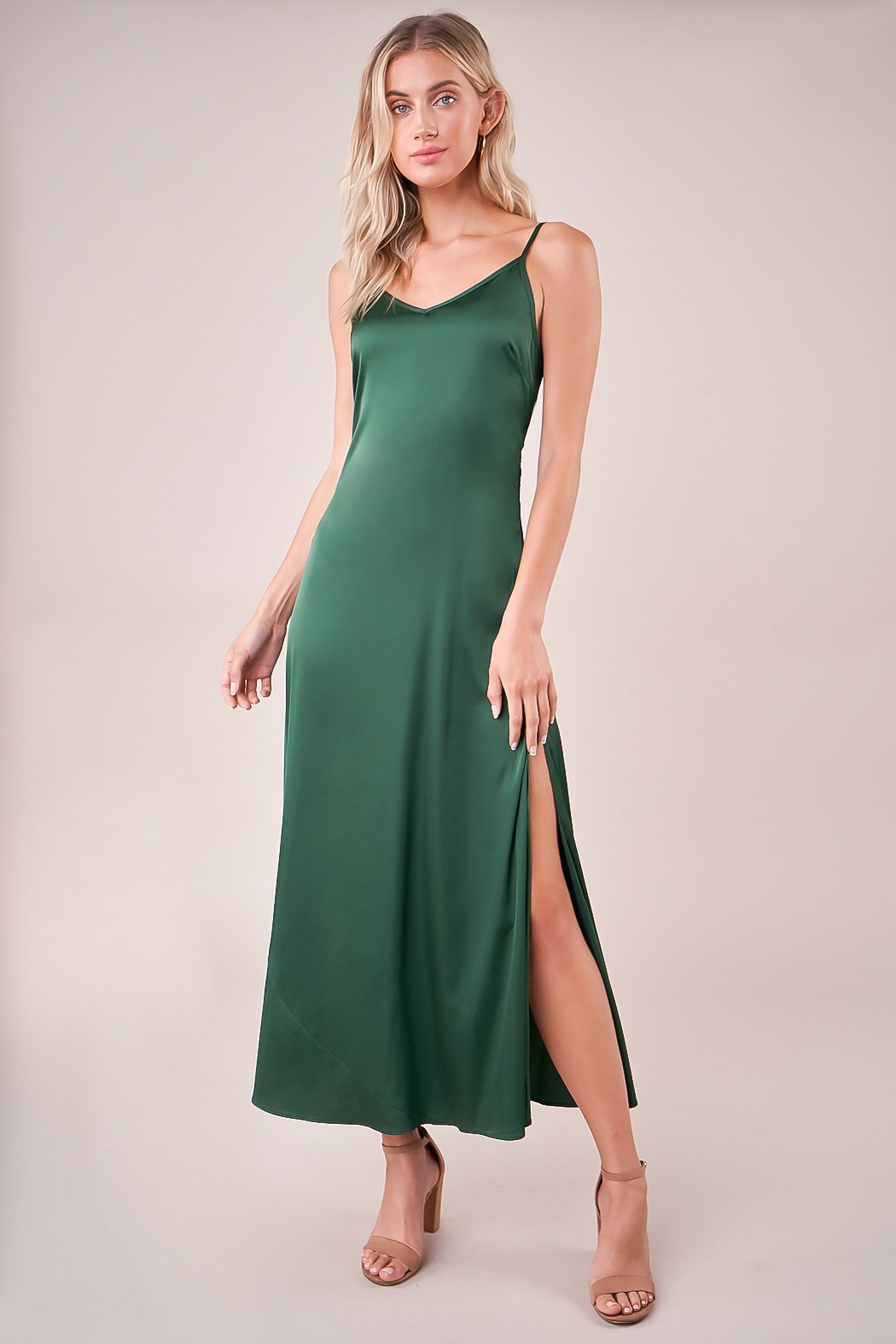 green maxi slip dress