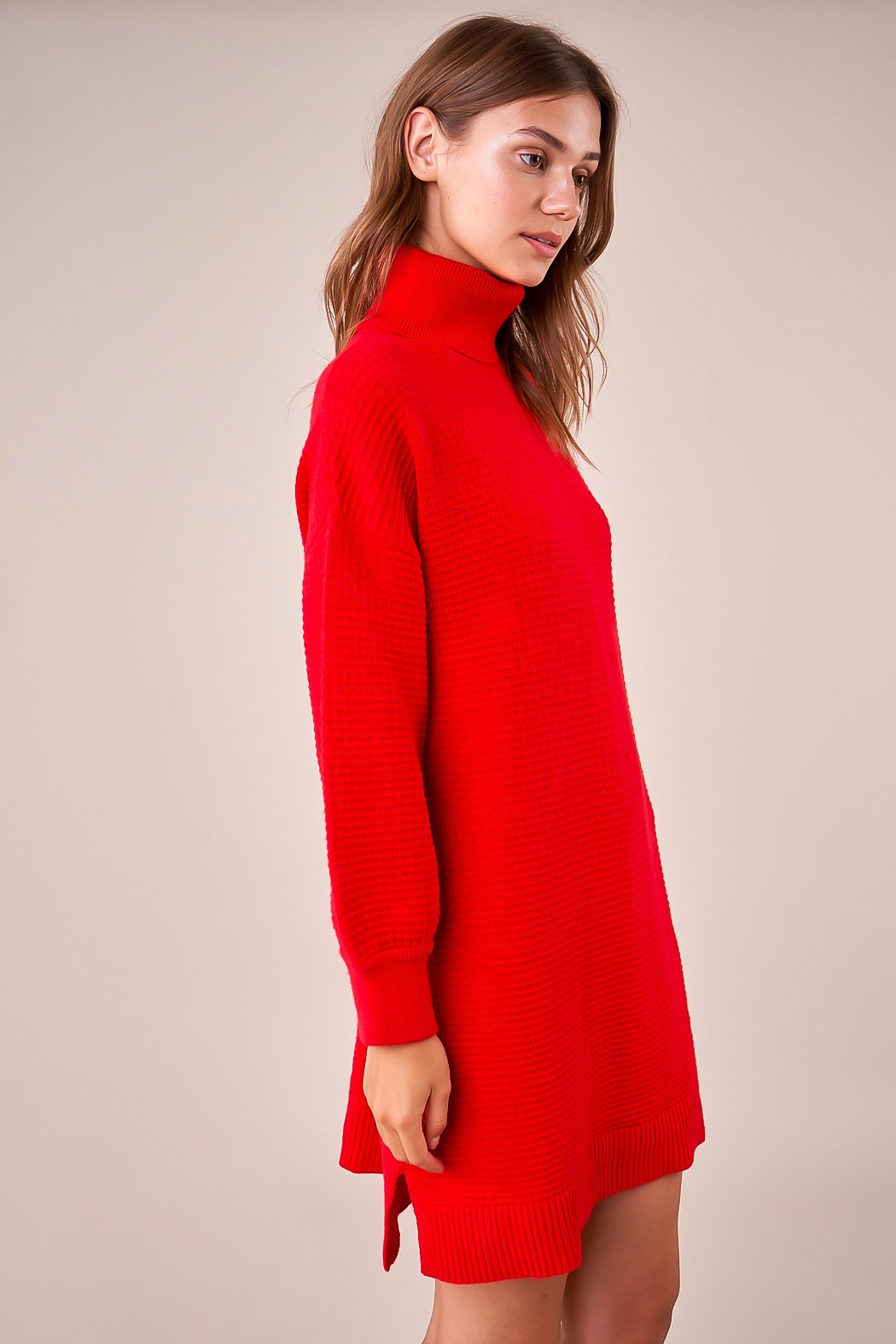 red oversized sweater dress