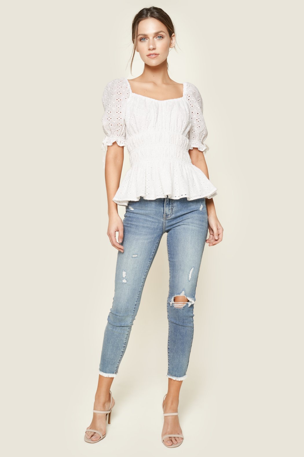 Keepers Eyelet Smocked Puff Sleeve Top – Sugarlips