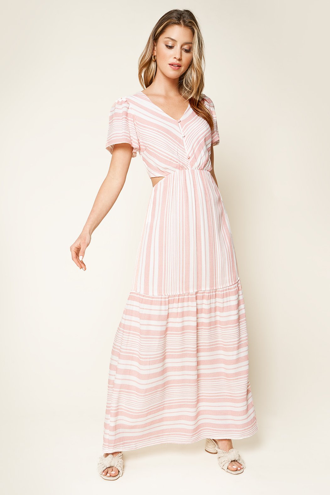 short sleeve striped maxi dress