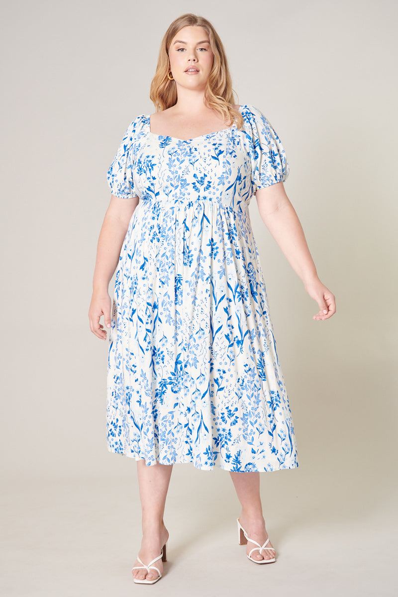 Mallorca Floral Alessi Puff Sleeve Midi Dress Curve – Sugarlips