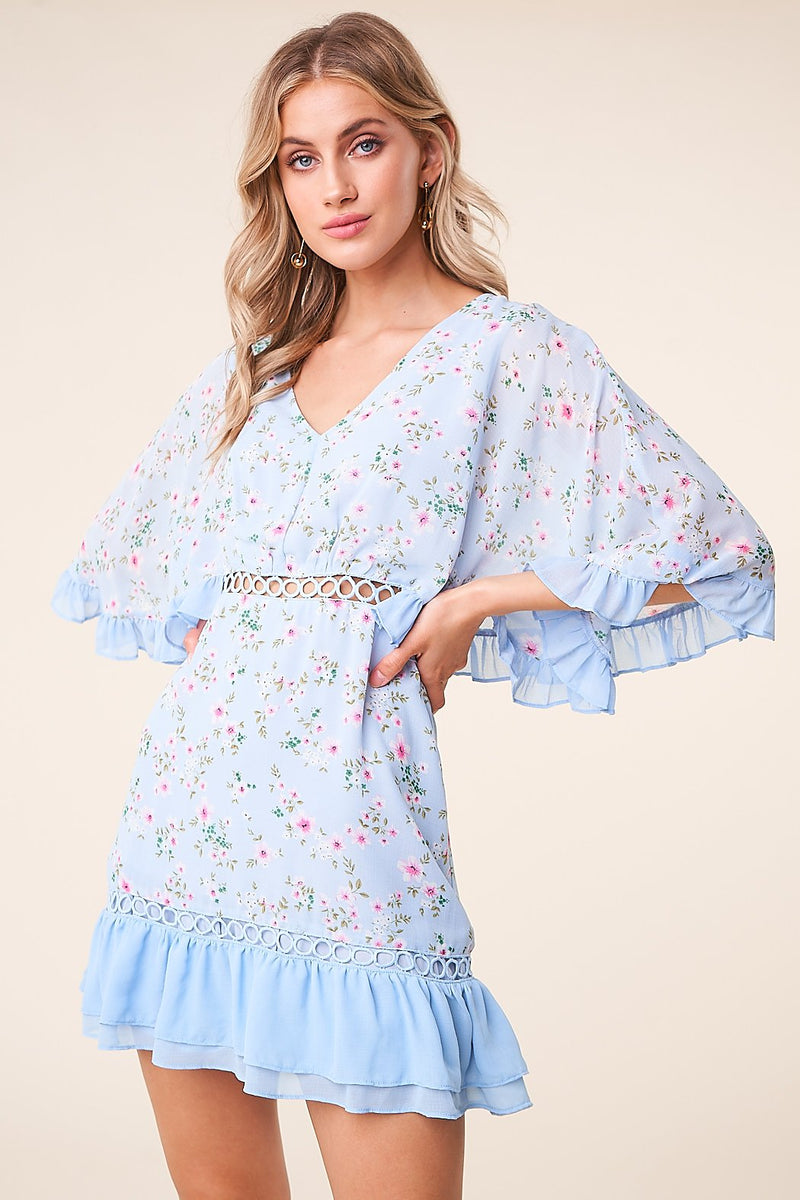 Love Story Floral Cape Sleeve Dress – Sugarlips