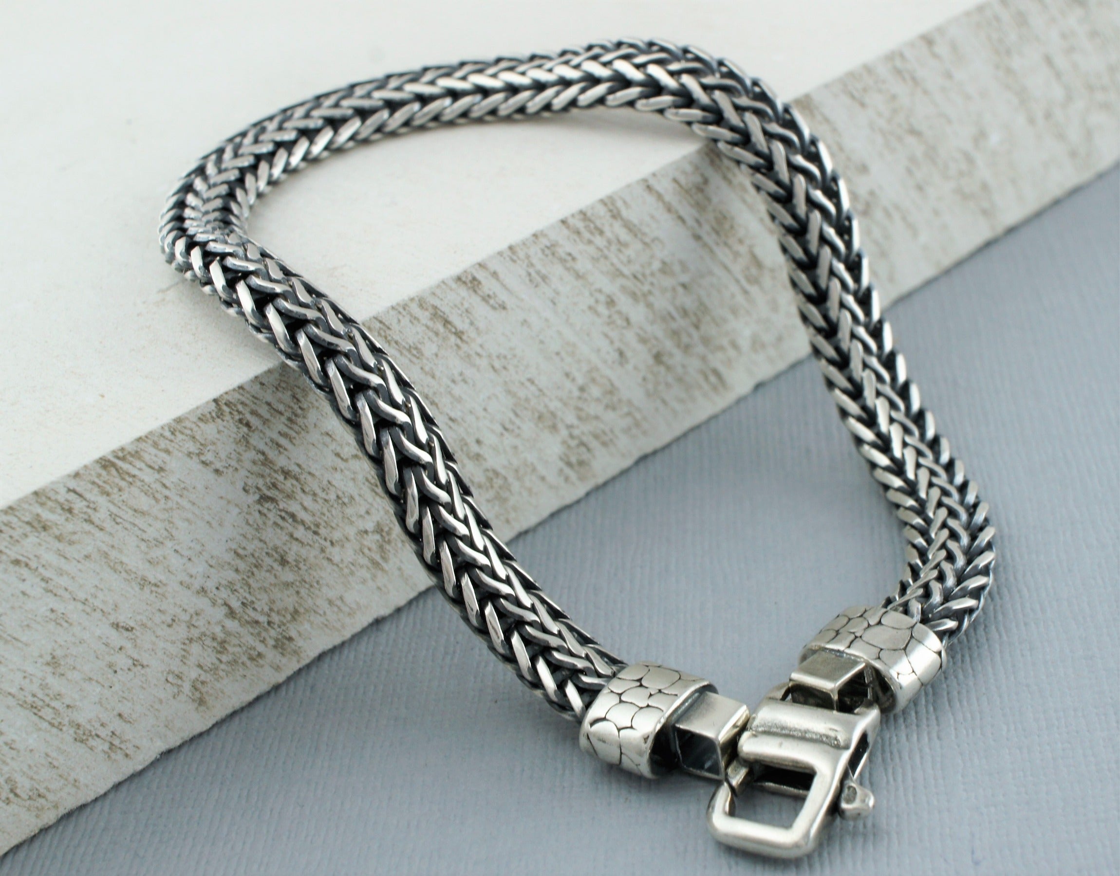 Mens Silver Herringbone Bracelet - 925 Sterling Silver 8.5 | Fox Jewellery