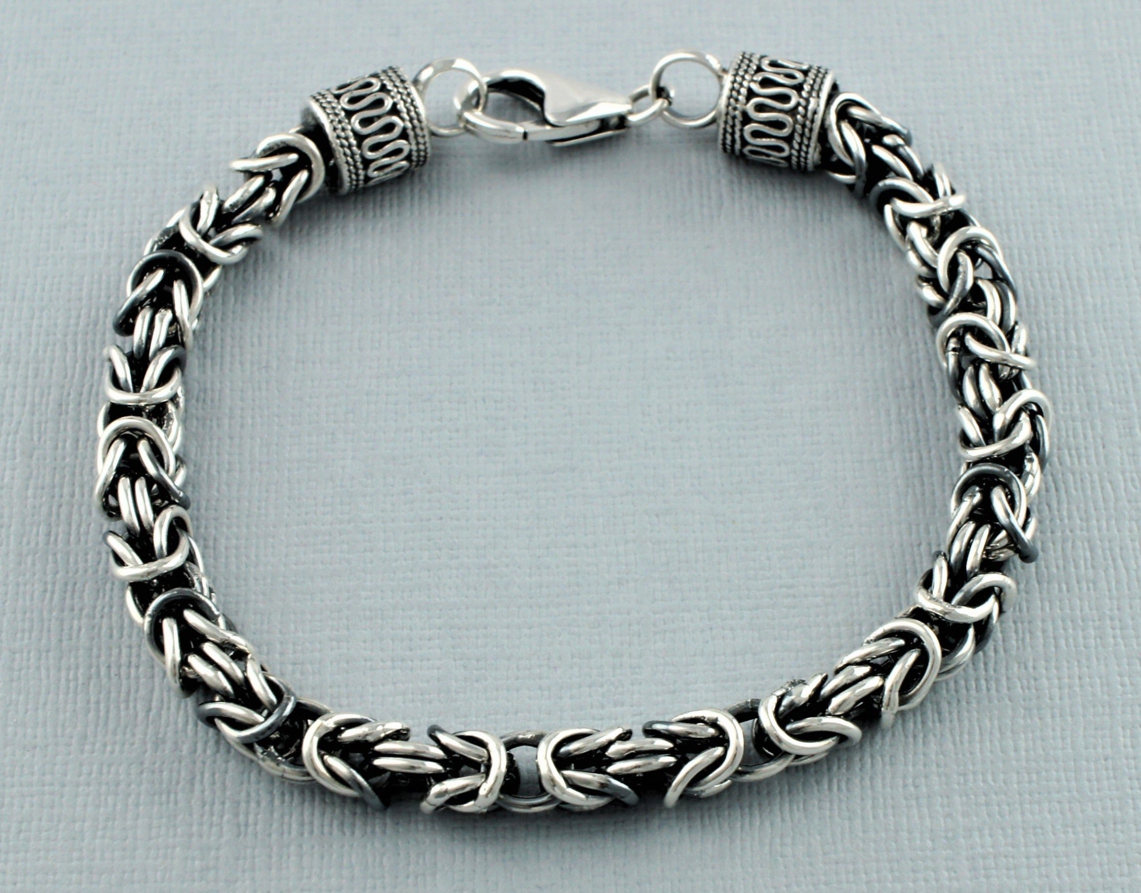 Mens 925 Sterling Silver Oxidized Byzantine Bracelet 8 Inch | Fox Jewellery