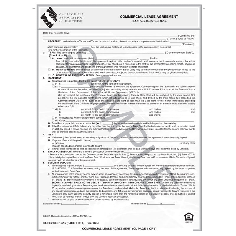 cl commercial lease agreement c a r business products