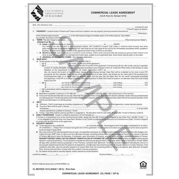 Cl Commercial Lease Agreement C A R Business Products