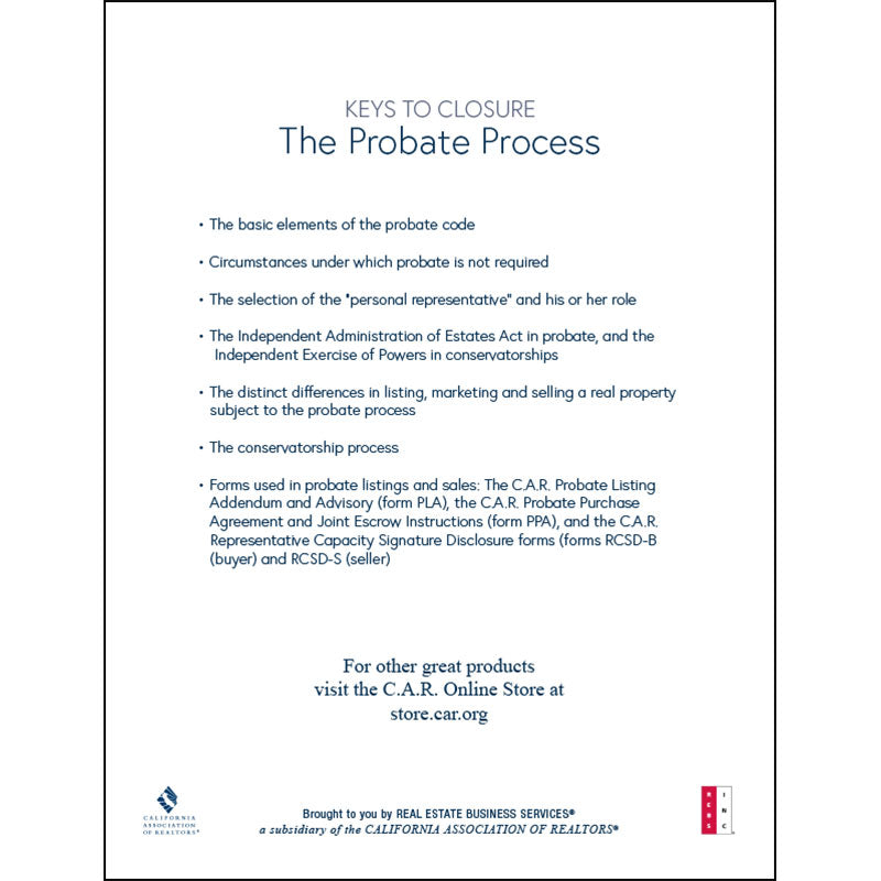 The Probate Process Keys To Closure Guide C A R