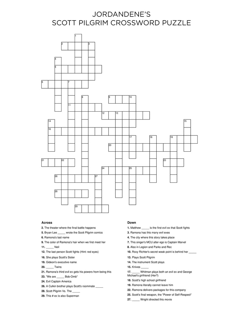 Scott Pilgrim Crossword Puzzle