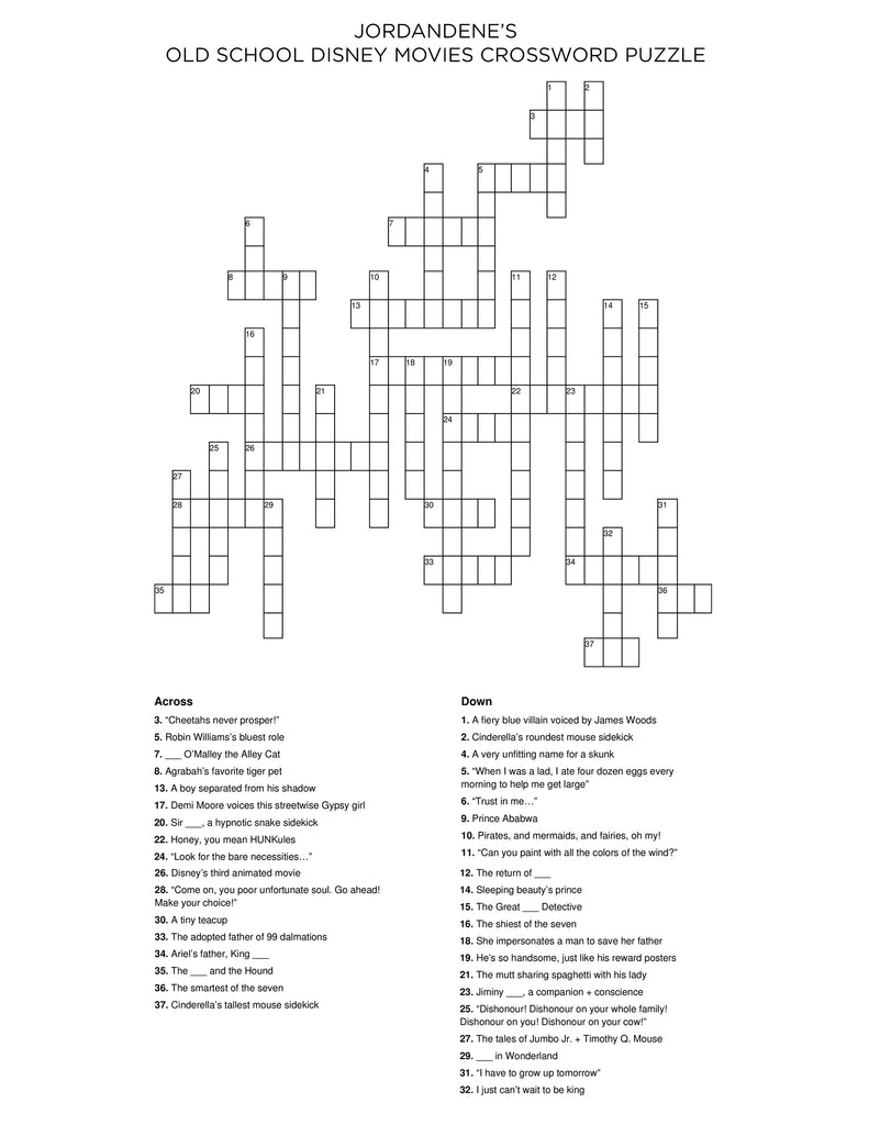 Old School Disney Movies Crossword Puzzle Jordandene