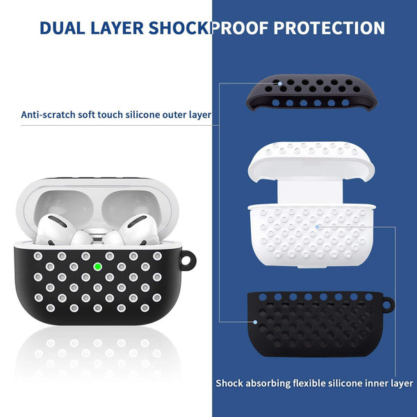 TDG Airpods Pro Silicone Case Cover Soft Dual-Layer Nike with Anti-Lost Carabiner Black / White