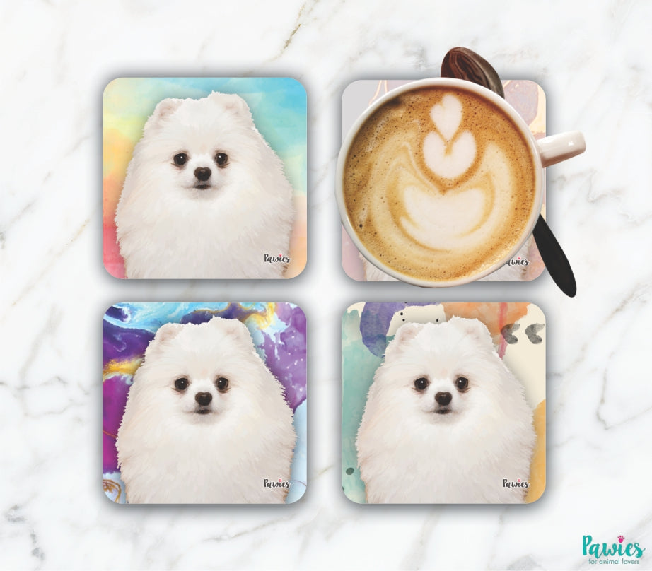 Pomeranian White Set of Coasters