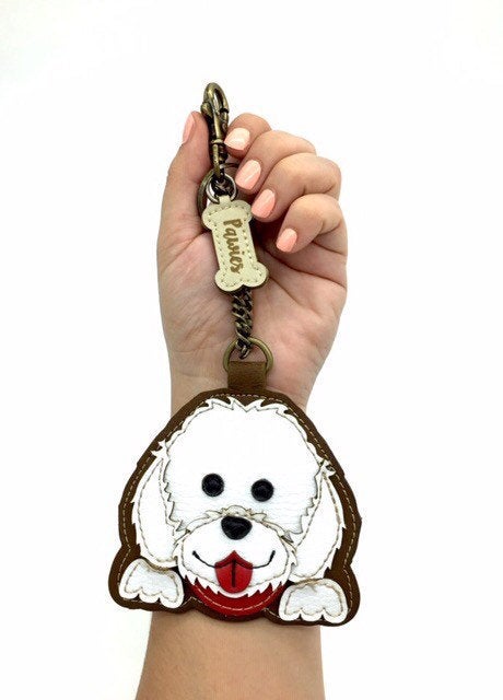 Beagle Dog Walk Black Leather Keyring by Yoshi