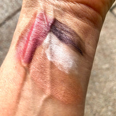 swatch of eyeshadows and lipstick