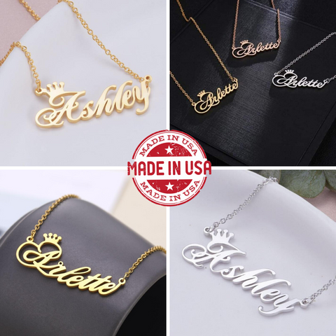 18k Gold Plated Name Necklace With Crown- Personalized Gift For Women ...