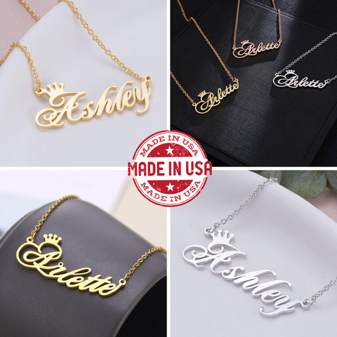 18k Gold Plated Name Necklace With Crown- Personalized Gift For Women