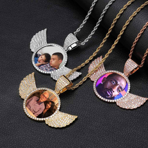 Custom Made Photo With Wings Medallions Necklace