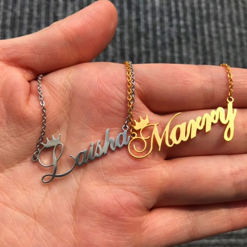 18k Gold Plated Custom Name Necklace With Crown-Gift For Mom On Mother's Day