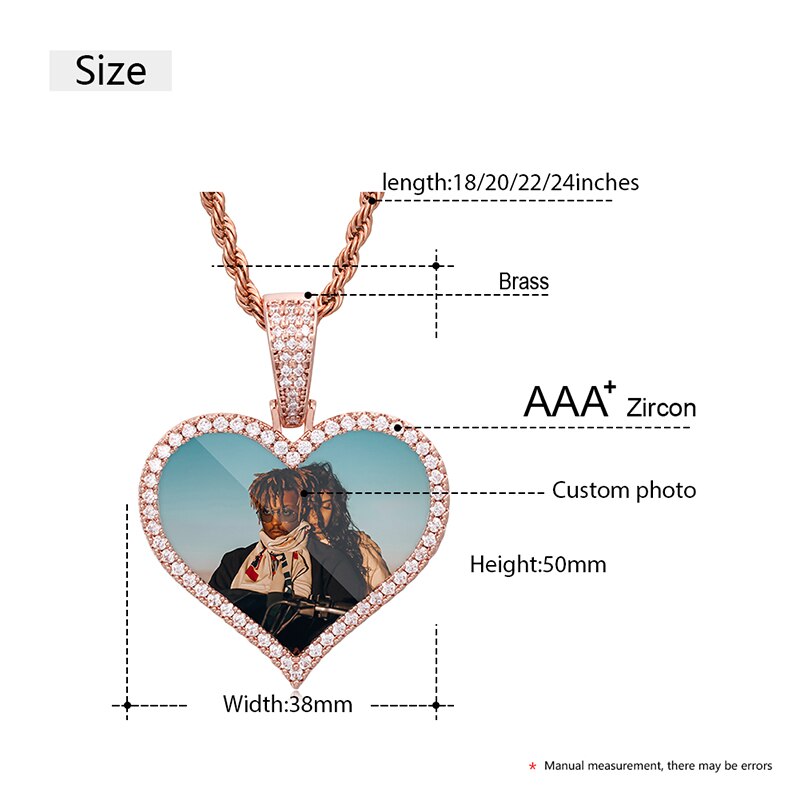 18k Gold Plated Custom Heart Photo Medallion Necklace For Women And Men