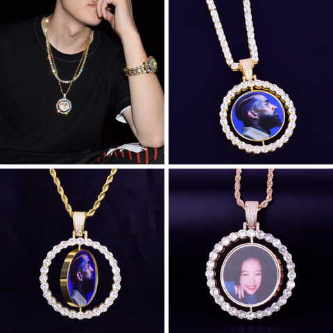 Photo Rotating Double-Sided Medallions Necklace