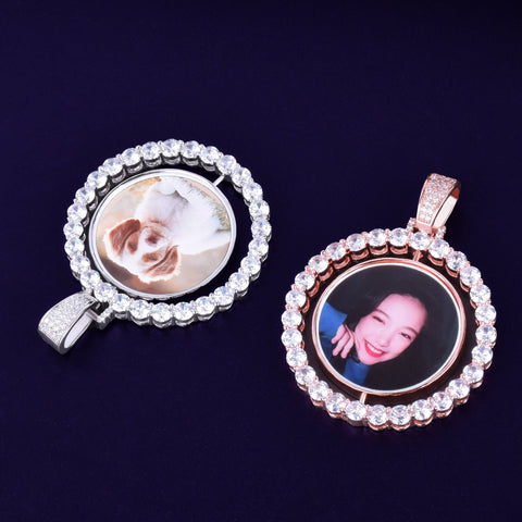 Custom Photo Rotating Double-Sided Medallions Pendant Necklace