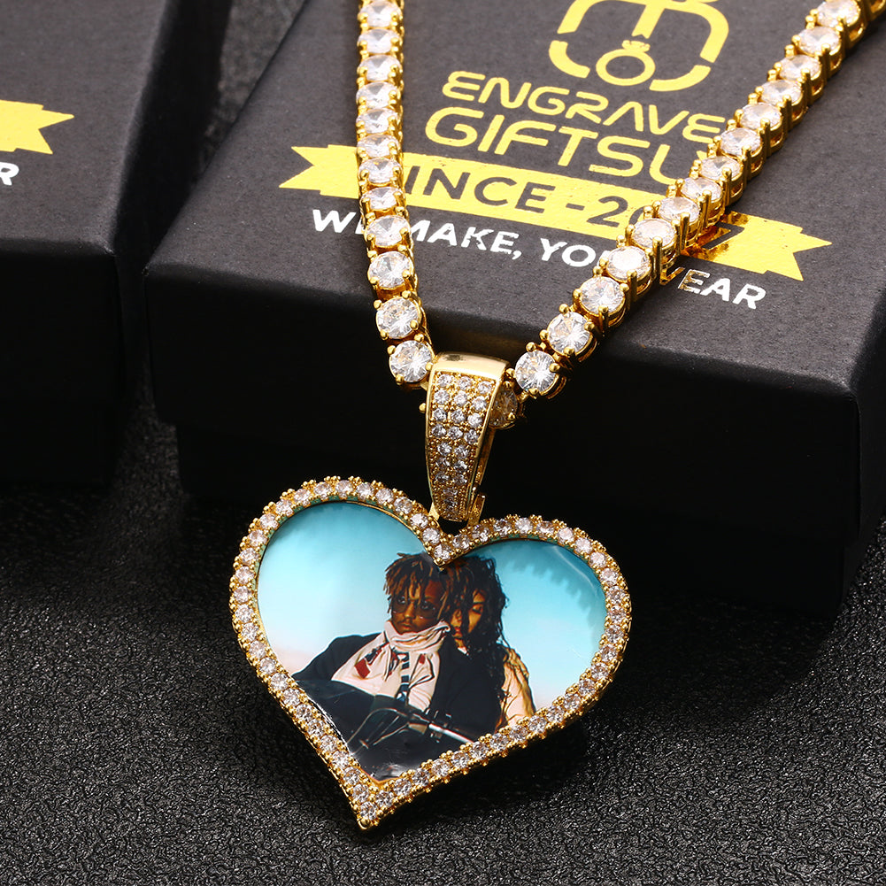 18k Gold Plated Custom Heart Photo Medallion Necklace For Women And Men