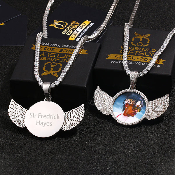 18k Gold Plated Custom Photo Wings Pendant Necklace-Best Christmas Gifts