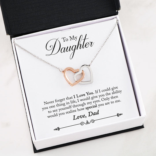 Interlocking Heart Necklace With Never Forget Message Card-Gifts From Dad To Daughter-Gifts From Mom To Daughter