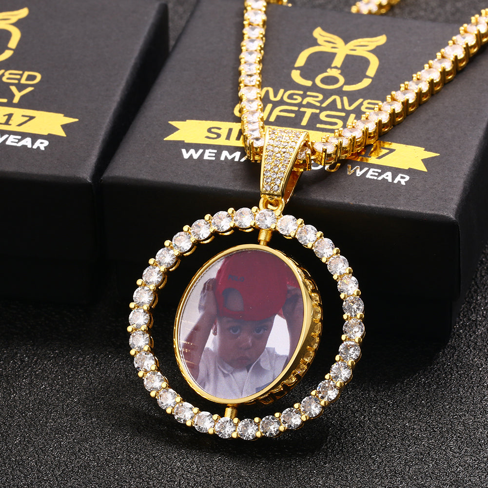 Necklace With Picture Inside- Valentine Gifts For Men- Double Side Rotating Medallion Necklace