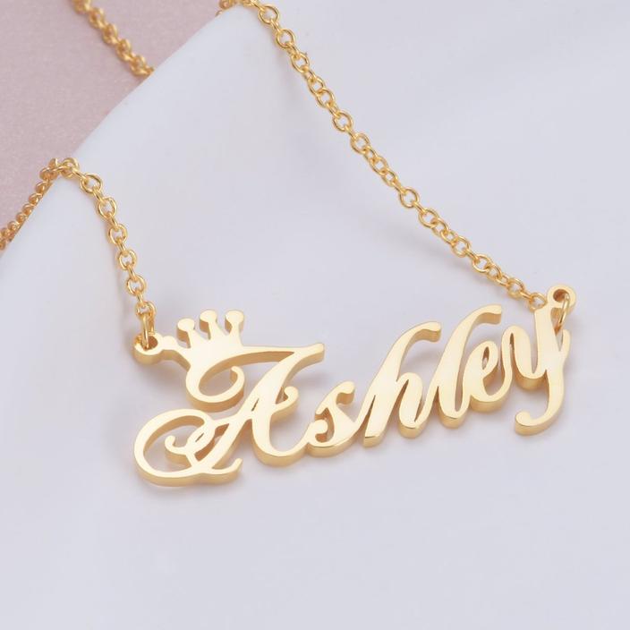 18k Gold Plated Name Necklace With Crown- Personalized Gift For Women