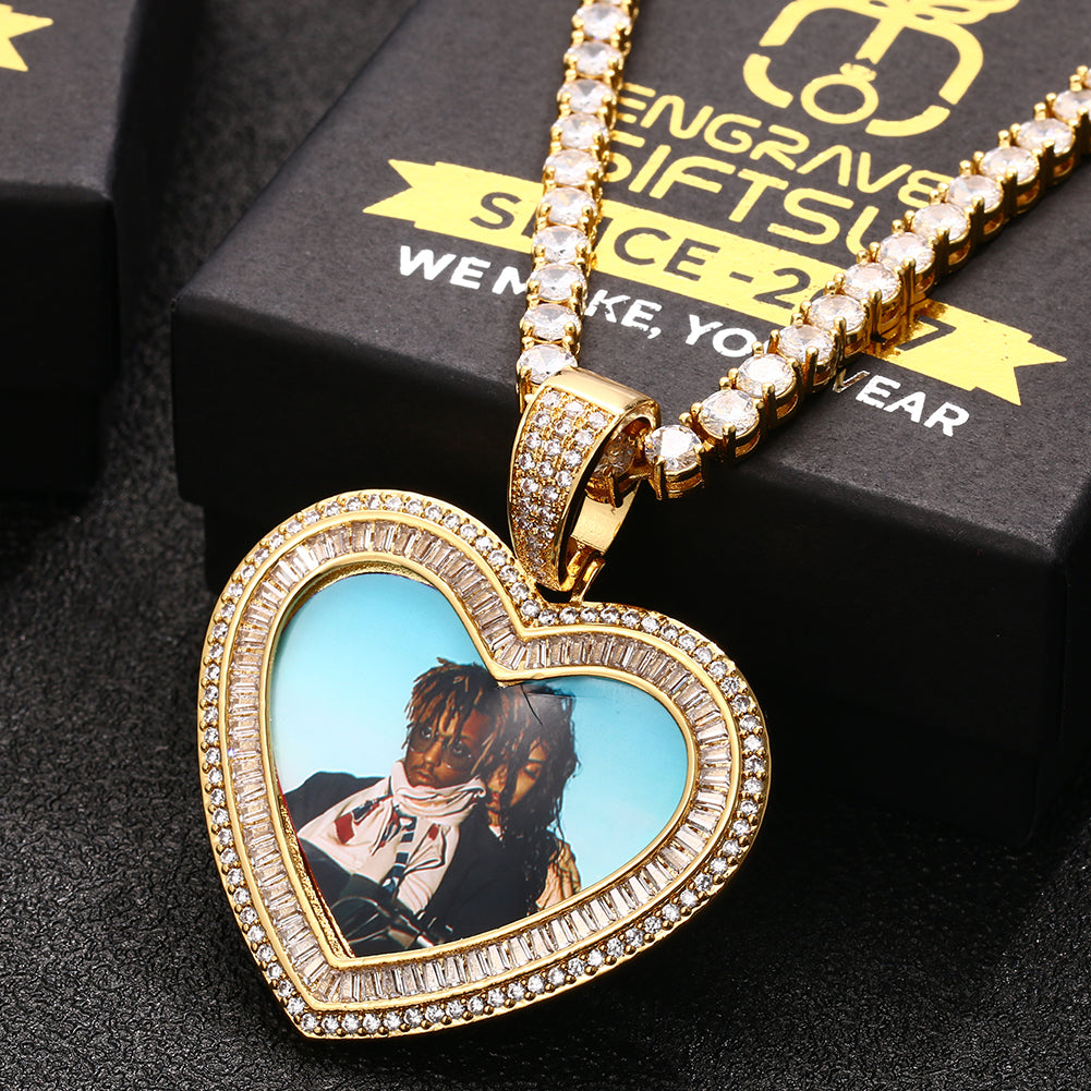 18K Gold Plated Brass Metal Custom Heart Shape Photo Medallion Necklace