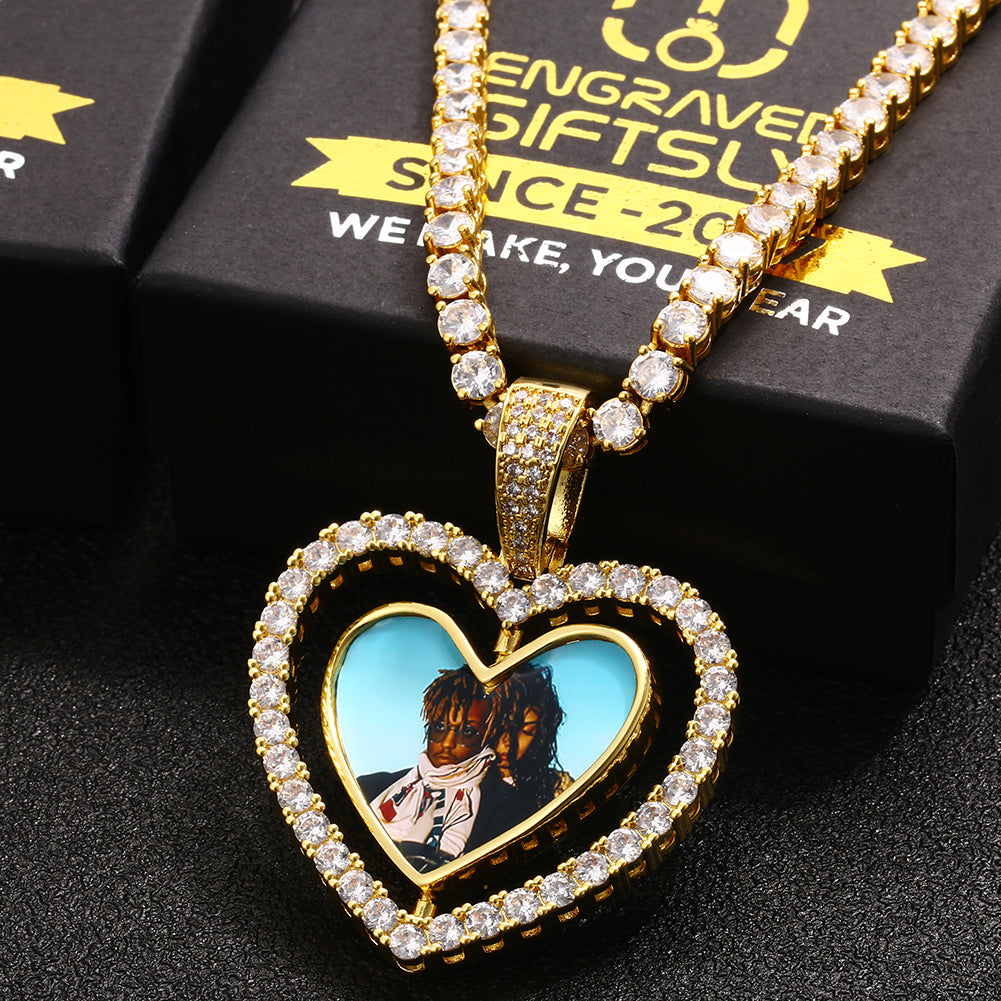 Personalized Heart Photo Necklace- Spinning Heart Photo Necklace For Gift