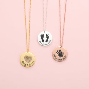 Custom Fingerprint Round Necklace with Engraving Name