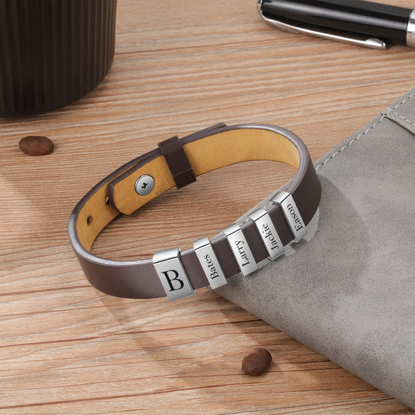 Custom Family Name Bracelet- Leather Bracelet For Men