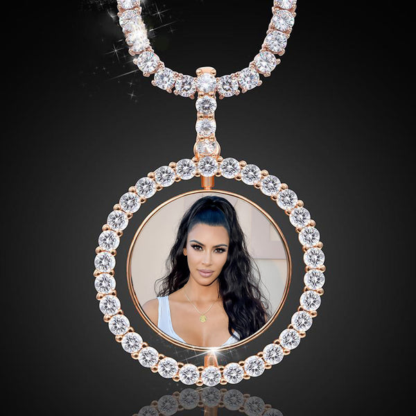 Personalized Photo Rotating Double-Sided Medallions Pendant Necklace For Women