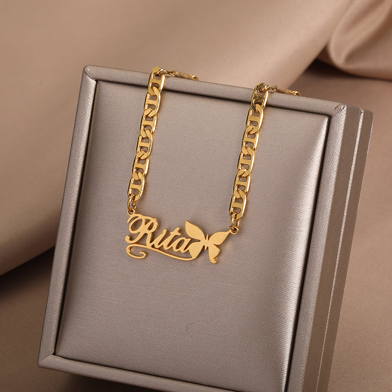 14k Gold Plated Personalized Name Necklace with Butterfly- Best Gift For Her