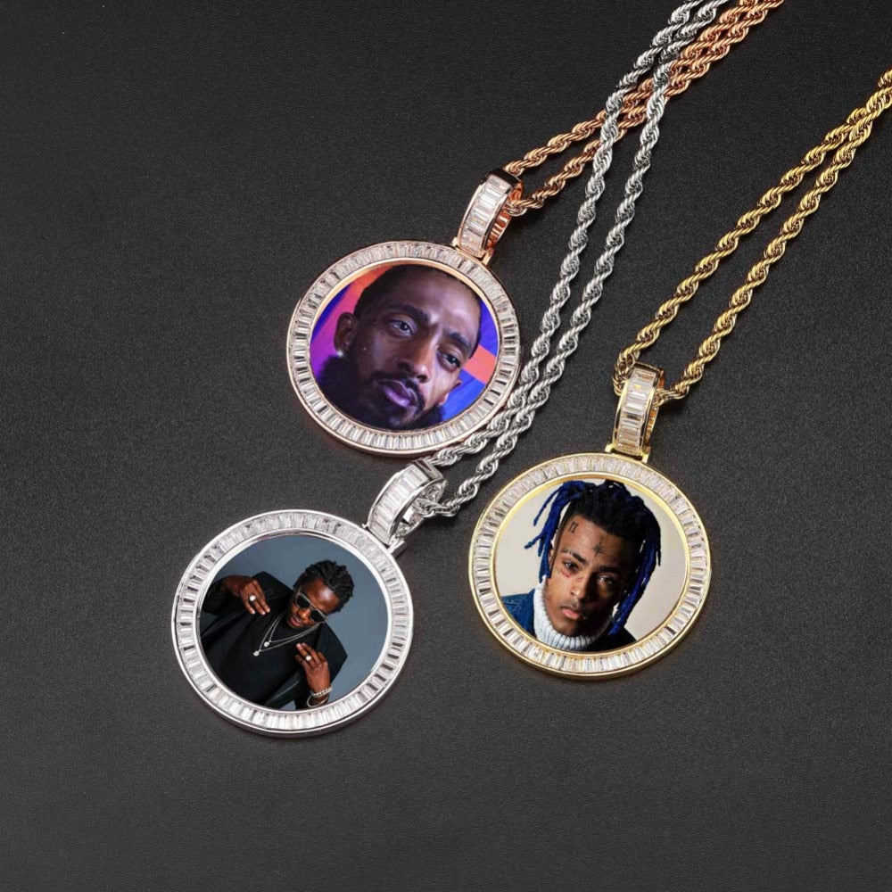 18K Gold Plated Photo Necklace- Hip-Hop Gifts For Men- Memory Medallion Necklace