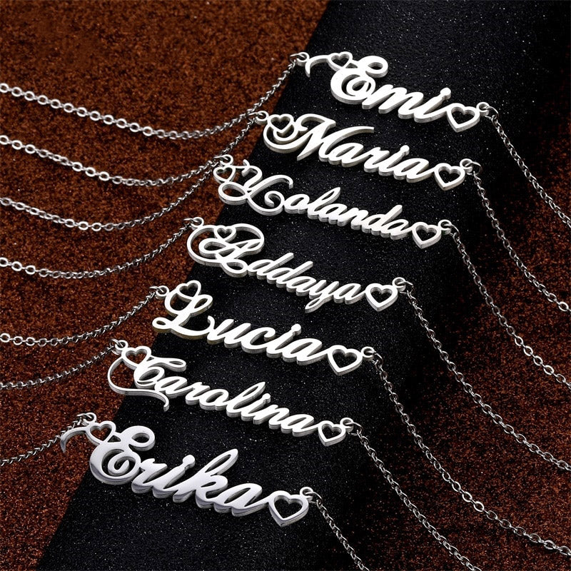 18K Personalized Name Necklace With Tiny Heart