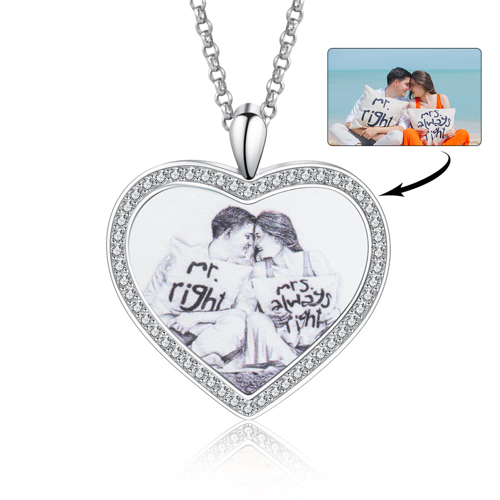 Personalize Rhinestone Heart Necklace With Picture Inside