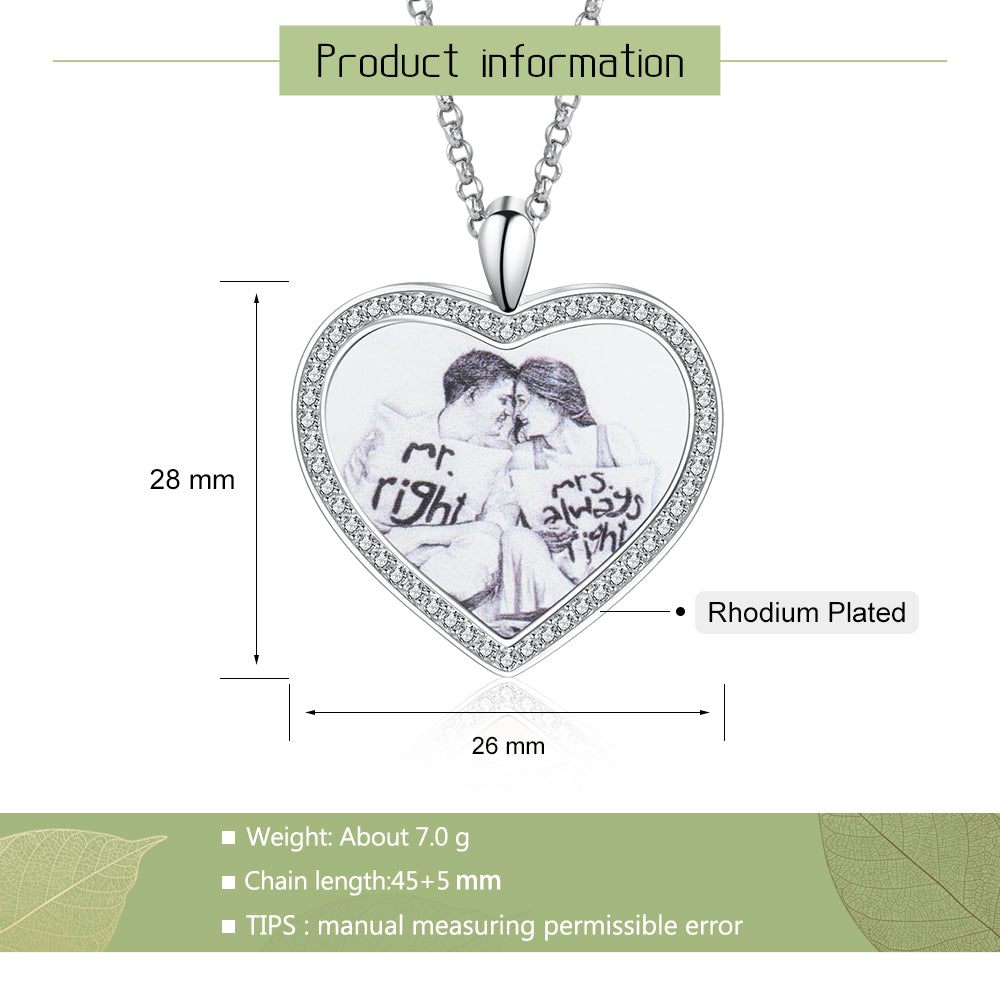 Personalize Rhinestone Heart Necklace With Picture Inside