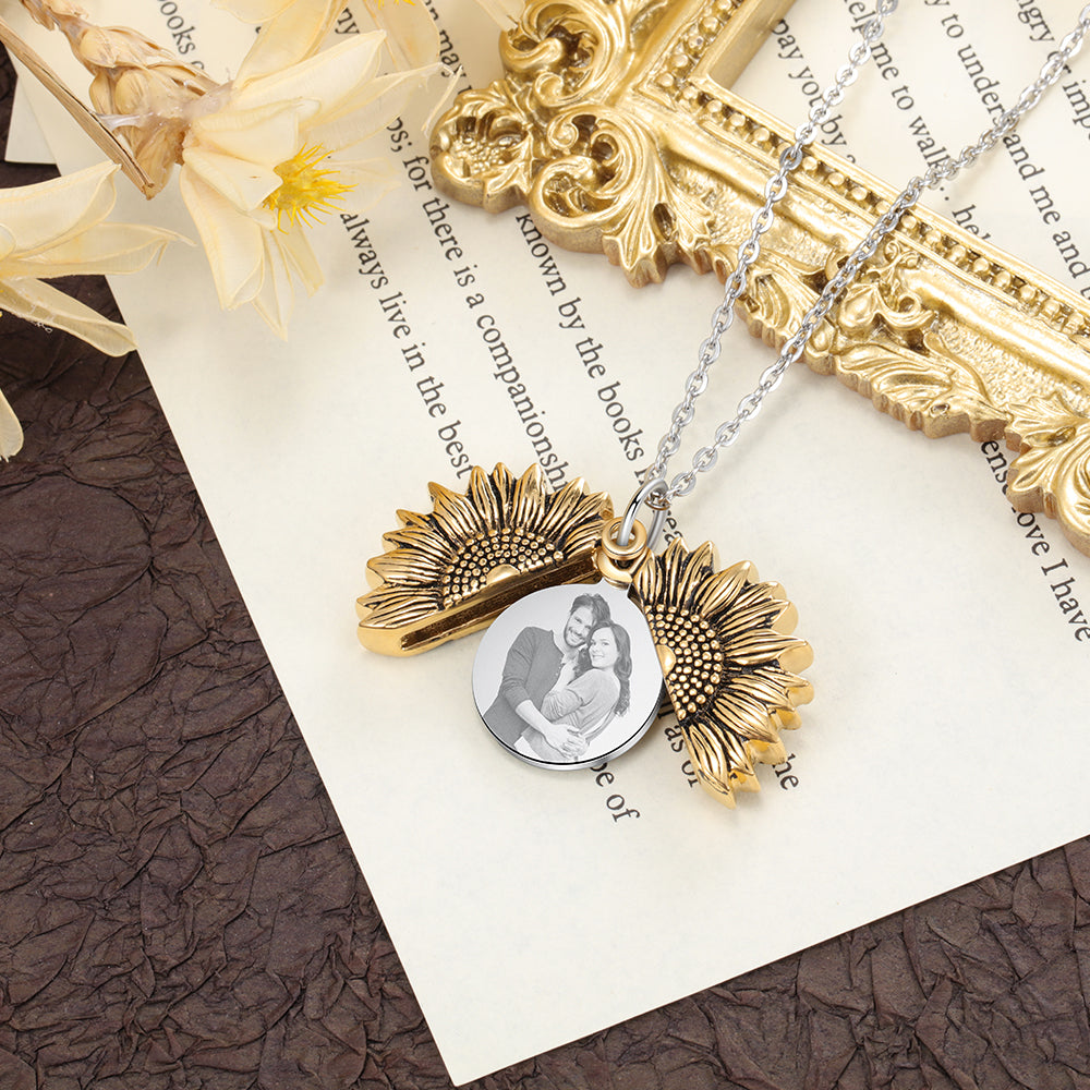 Custom Photo Locket Sunflower Necklace For Women