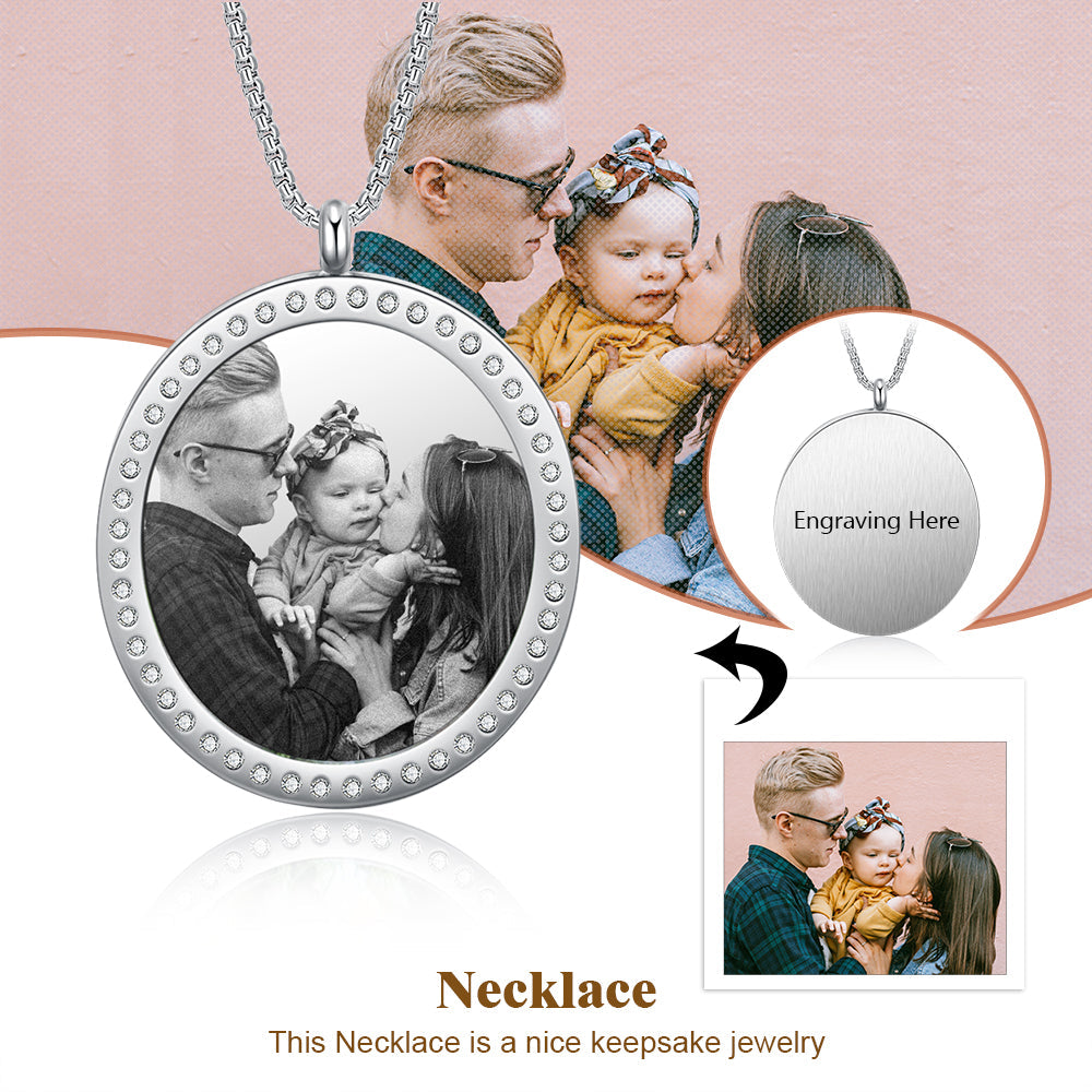 Personalized  CZ Stone Photo Necklace- Best Mother's Day Gift For New Mom